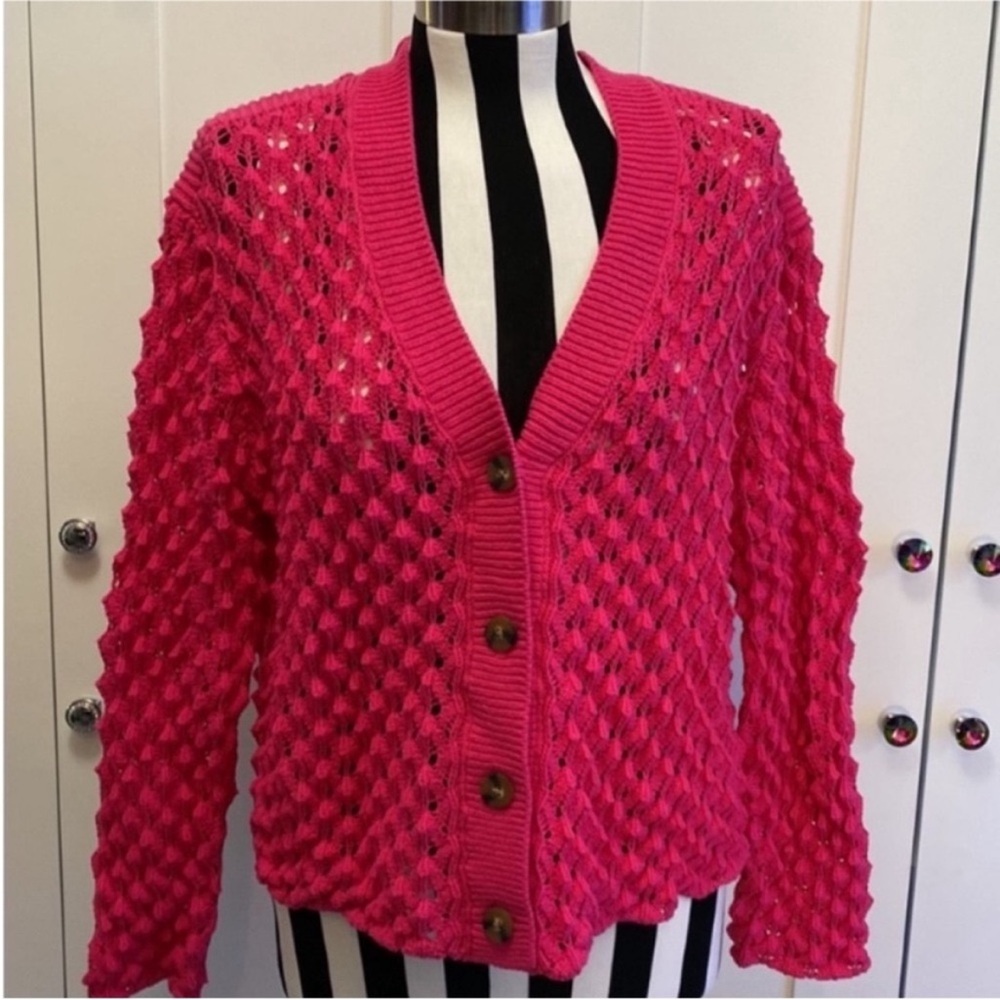 Pink Knit Cardigan Button Front By Broadway Sz LG NEW!